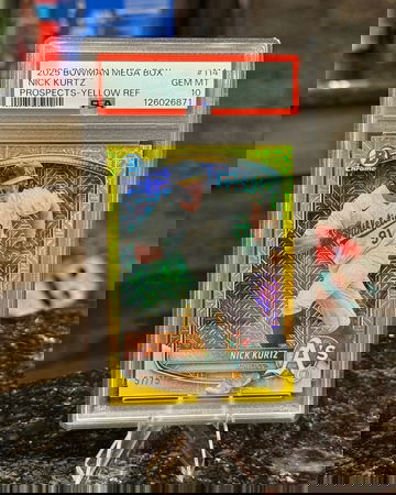 2025 Bowman Chrome NICK KURTZ #/75 YELLOW MOJO Athletics Rookie PSA 10 GEM MINT