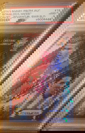 HOT! 2014 Panini Prizm Ronaldo Messi Matchups Red Blue Power Plaid Refractor #19 PSA 9 Only 1 card ever graded higher!