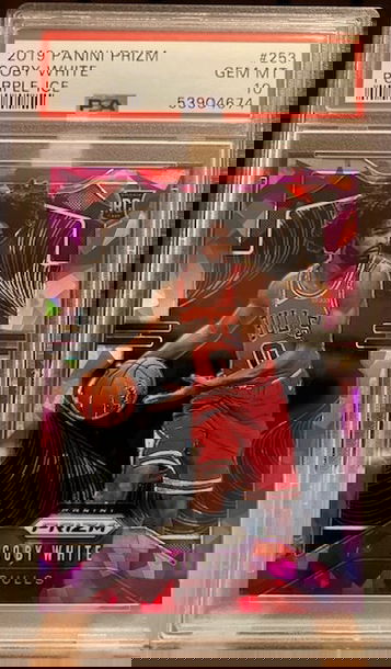 COBY WHITE 2019-20 PANINI PRIZM ROOKIE PURPLE ICE PRIZM /149 RC PSA 10 BULLS