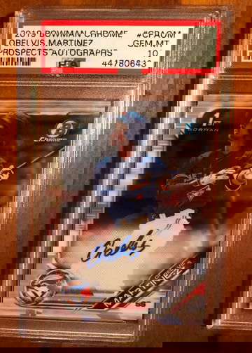 2019 1st Bowman Chrome Orelvis Martinez Auto PSA 10 Gem Mint, Slab has a light scratch