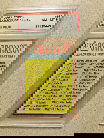 1962 Topps #98 Checklist 89-176 PSA 8 NM-MT 2nd SERIES