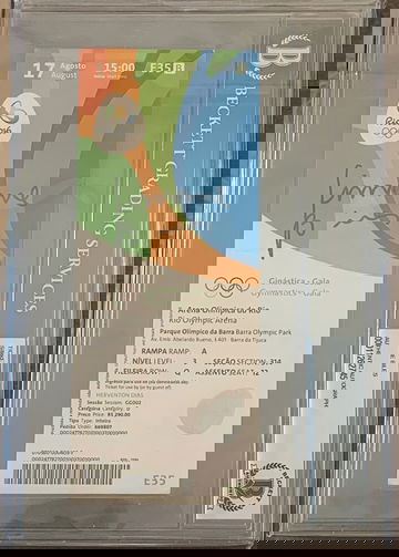 Gold Medal Simone Biles Signed Olympic Ticket Rio 2016 GOAT Gymnastics BAS Fold across center hard to see in pic