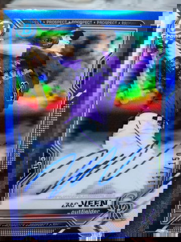 2021 Bowman Chrome Zac Veen Auto Blue Refractor /150 Colorado