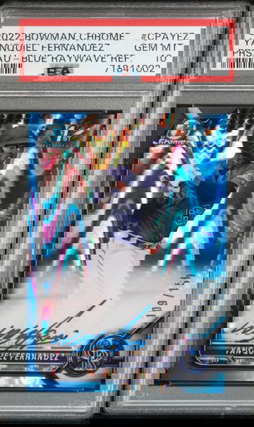 2022 Bowman Chrome Yanquiel Fernandez Chrome Prospect Auto Blue Raywave /150 PSA 10 First