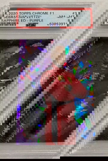 SEBASTIAN VETTEL 2020 TOPPS CHROME FORMULA 1 PURPLE SAPPHIRE /10 PSA 8