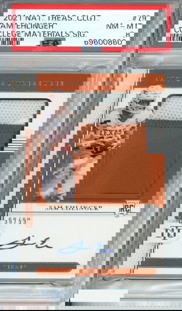 2021 PANINI NAT TREAS COLLEGIATE SAM EHLINGER#79 COLLEGE MATERIALS SIG RC PSA 8