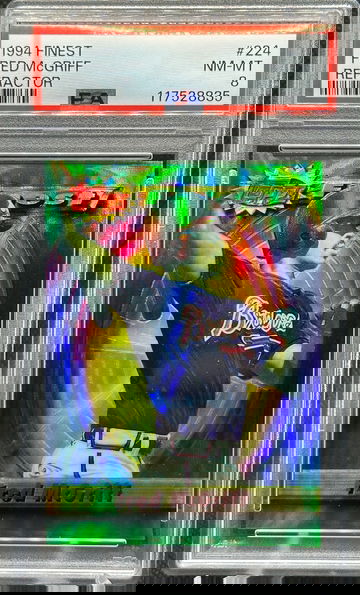 RARE 1994 Topps Finest REFRACTOR FRED MCGRIFF #224 PSA 8 BRAVES HOF! SHARP!