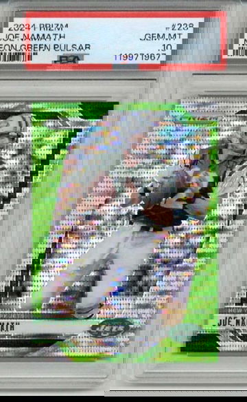 2024 PANINI PRIZM NEON GREEN PULSAR #228 JOE NAMATH CARD JETS PSA 10 LOW POP