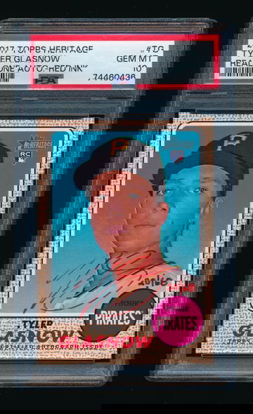 2017 Tyler Glasnow Topps Heritage Red Ink Auto RC SP JSY # 20/68 PSA 10
