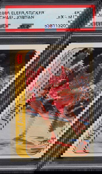 1986 FLEER STICKER MICHAEL JORDAN ROOKIE RC #8 PSA 6 EXMT