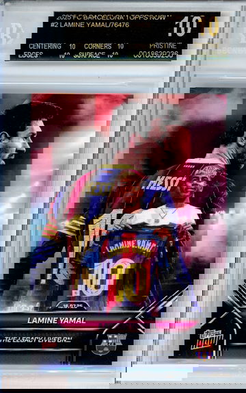 2025 TOPPS NOW LAMIE YAMAL #2 MESSI FC BARCELONA BGS 10 PRISTINE BLACK LABEL