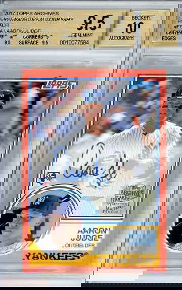 2017 TOPPS ARCHIVE AARON JUDGE#FFAAJ FAN FAV AUTO PEACH OF 150 RC BGS 9.5 AU 10