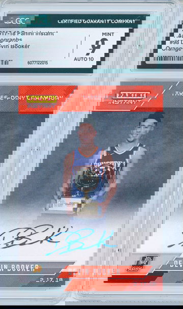 2017 Panini Instant Devin Booker #98 Three-Point Champion Auto Orange #4/5 CGC 9