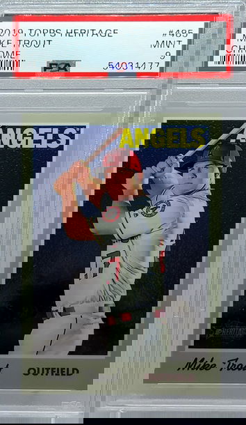 2019 TOPPS HERITAGE #485 MIKE TROUT CHROME PSA 9