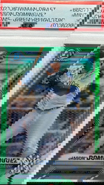 2021 BOWMAN DRAFT JASSON DOMINGUEZ CHROME - GREEN REFRACTOR/99 #BDC77 PSA 9 MINT