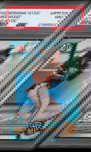 2022 Topps Bowman 1st Edition Sky Blue Foil James Wood #BPPF-108 PSA 9