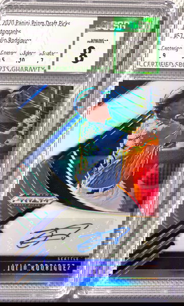 Julio Rodriguez 2020 Prizm Draft Picks Silver Prizm Auto CSG8/10 NM-MT