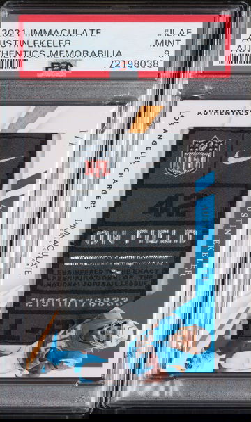 Austin Ekeler 2021 Immaculate Football Game Used Laundry Tag /2 Chargers PSA 9