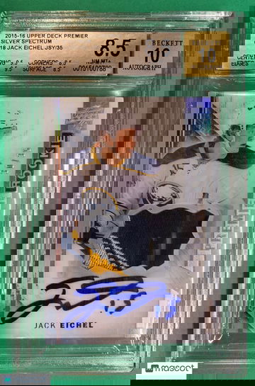 JACK EICHEL BGS 8.5 2015 UD PREMIER SILVER SPECTRUM AUTO PATCH ROOKIE RC #/35