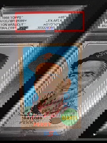 1968 Topps Milton Bradley Gaylord Perry PSA 6 Auto 10