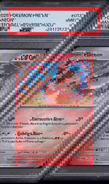 2025 Pokemon Scarlet and Violet Prismatic Evolutions Master Ball Reverse Holo Flareon #13 PSA 9