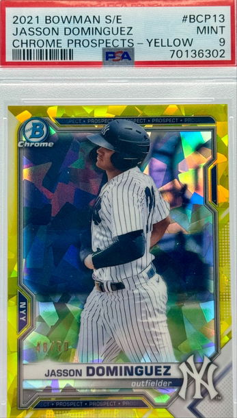 2021 BOWMAN S/E JASSON DOMINGUEZ CHROME PROSPECTS-YELLOW/50 PSA 9 MINT #BCP13