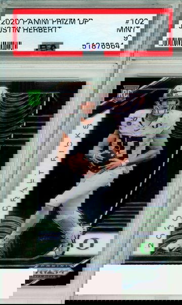 2020 PANINI PRIZM DRAFT PICKS JUSTIN HERBERT #102 ROOKIE CHARGERS RC PSA 9 MINT