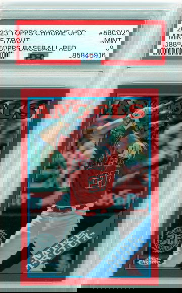 2023 Topps Chrome UPD #BBCU2 Mike Trout 1988 Topps Baseball Red Refractor PSA 9 MINT!