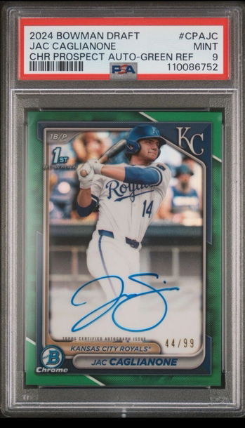 2024 1st Bowman Draft Jac Caglianone Green Refractor  AUTO #/99 PSA 9
