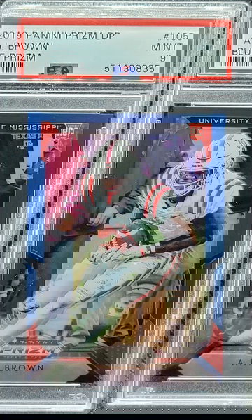 2019 Prizm Draft Picks Blue Prizm #105 A.J. Brown Ole Miss Rebels Tennessee Titans PSA 9