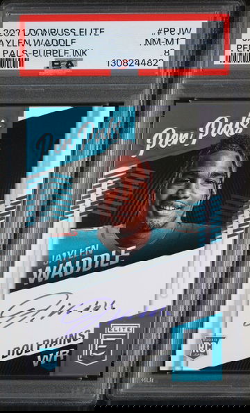 2021 Panini Donruss Elite Pen Pals Purple Ink Jaylen Waddle #PPJW PSA 8