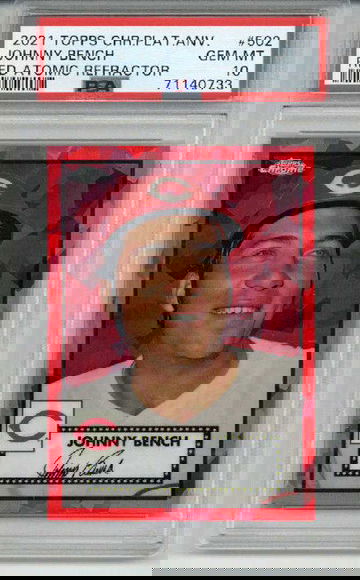 2021 TOPPS CHROME PLATINUM ANNIVERSARY RED ATOMIC REFRACTOR JOHNNY BENCH PSA 10