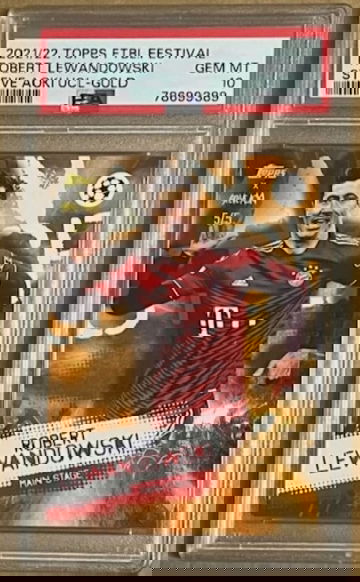 2022 Topps x Steve Aoki Football Festival Robert Lewandowski Gold 5/5 ssp PSA 10