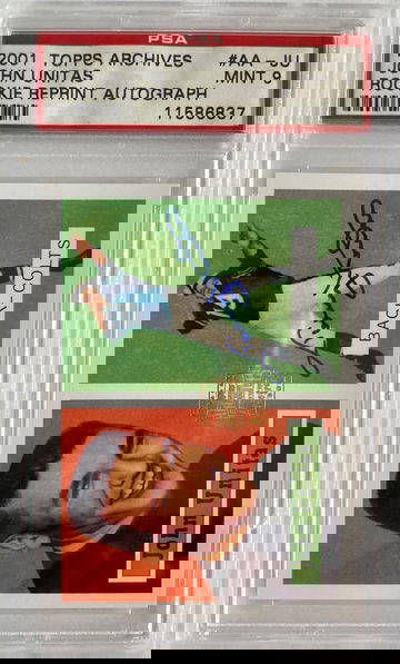 2001 Topps Archives #AA-JU Rookie Reprint Auto John Unitas PSA 9