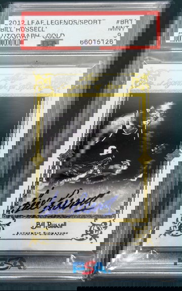 Bill Russell 2012 Leaf Legends of Sport On Card Autograph Auto Gold /3 PSA 9