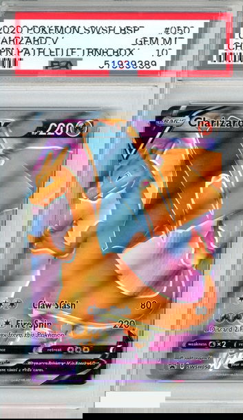 2020 POKEMON SWSH BLACK STAR PROMO CHARIZARD V #050 CHAMPIONNS PATH ETB PSA 10