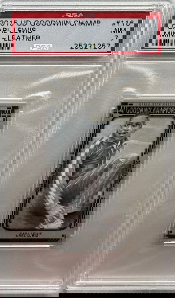 2015 Upper Deck Goodwin Champions Carl Lewis Mini Leather Magician Back /15 Track & Field HOF #116