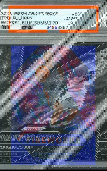 2021-22 Panini Prizm Draft STEPHEN CURRY Fireworks BLUE SHIMMER /13 FOTL SSP PSA 9 Mint