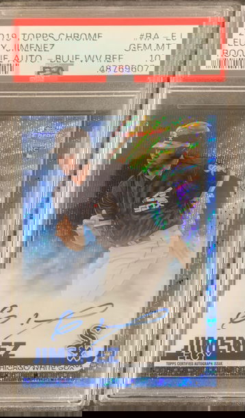 2019 topps chrome eloy Jimenez blue wave auto psa 10