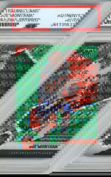 JOE MONTANA SIGNED AUTO 2021 PANINI MOSAIC GREEN MOSAIC #291 49ERS RARE PSA/DNA