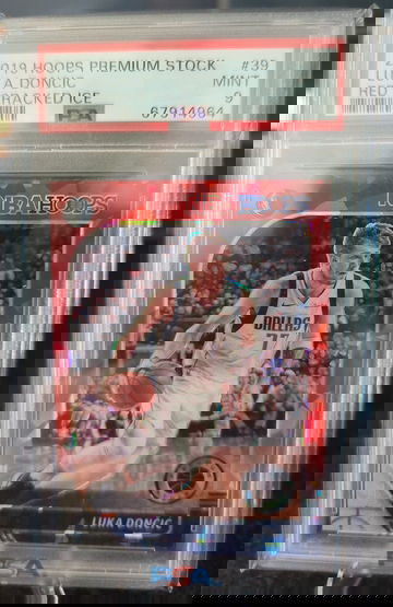 2019 Hoops Premium Stock Luka Doncic Red Cracked Ice PSA 9