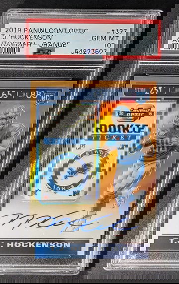 2019 Optic TJ Hockenson Orange Auto PSA 10