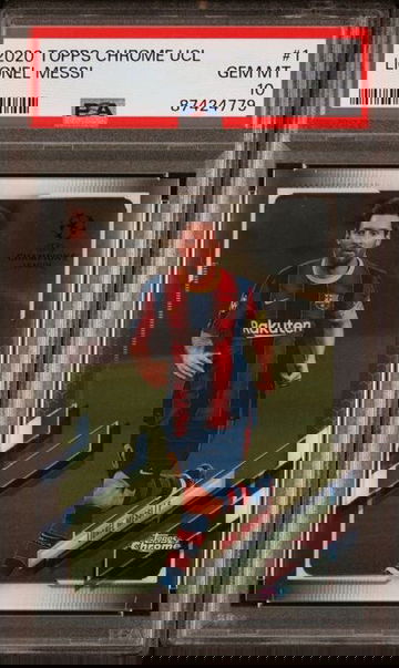 2020-21 Topps Chrome UEFA UCL #1 Lionel Messi Barcelona PSA 10