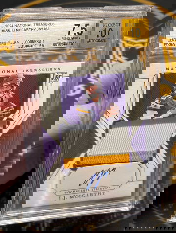 JJ McCarthy 2024 National Treasures 156 RC Patch Auto /99 BGS 7.5