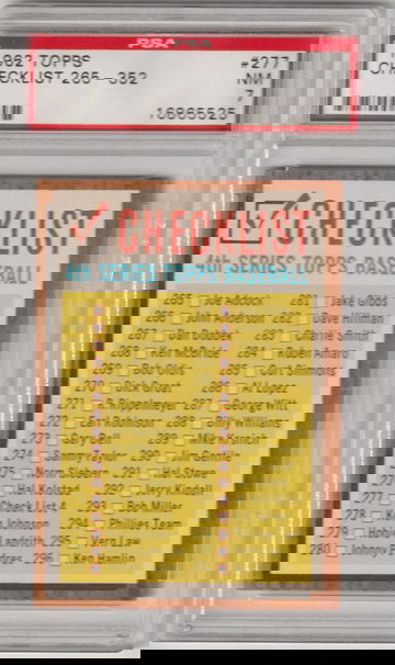 1962 Topps Checklist 265-352, PSA 7 (Near Mint)