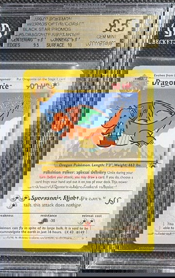 1999 Pokemon Game Movie Promo #5 Dragonite BGS 9.5+ QUAD TRUE GEM MINT