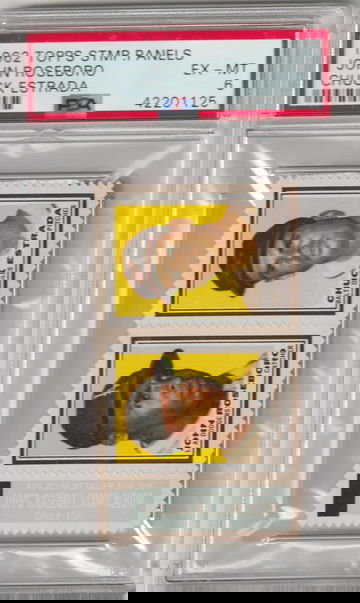 1962 Topps Stamp Panel with Tab, John Roseboro / Chuck Estrada PSA 6 (Excellent-Mint)