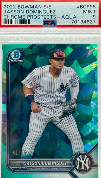 2022 BOWMAN S/E JASSON DOMINGUEZ CHROME PROSPECTS - AQUA/55 #BCP98 PSA 9 MINT
