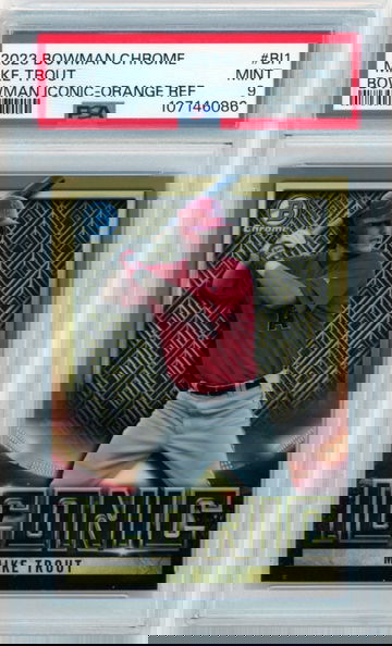 2023 Bowman Chrome BI1 Mike Trout Bowman Iconic Orange Refractor PSA 9 MINT!