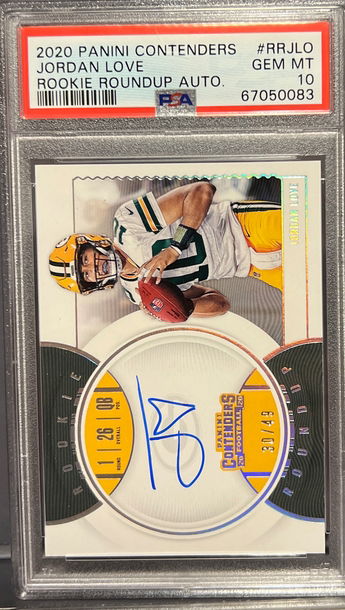 2020 contenders jordan love rookie roundup auto /49 pop7 (card in hong kong)